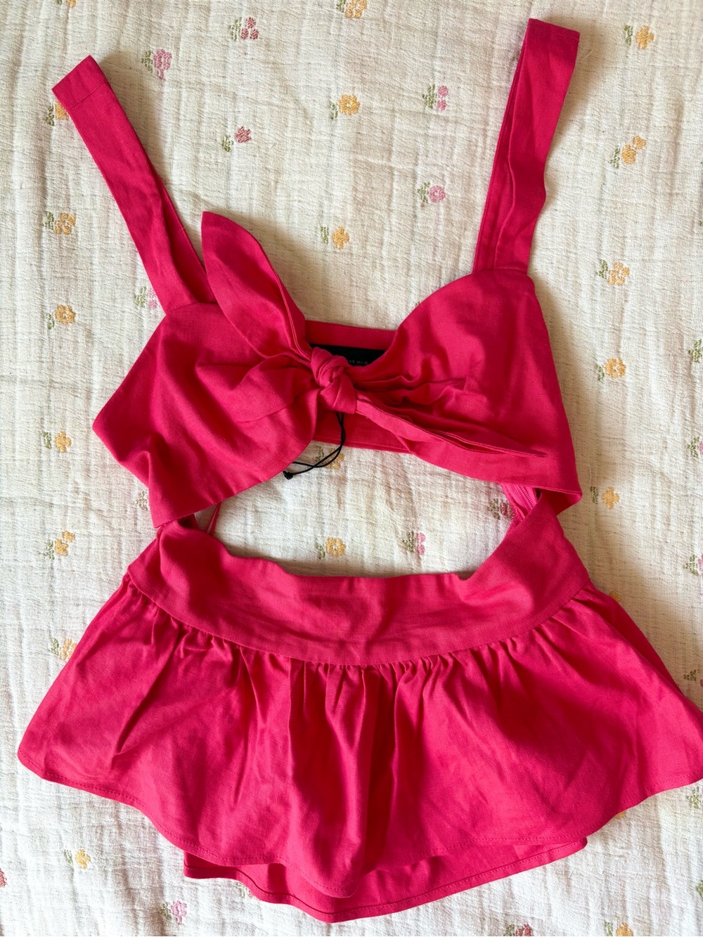 NWOT Hot Pink Tie-Front Bow Babydoll Cut out Tank Top